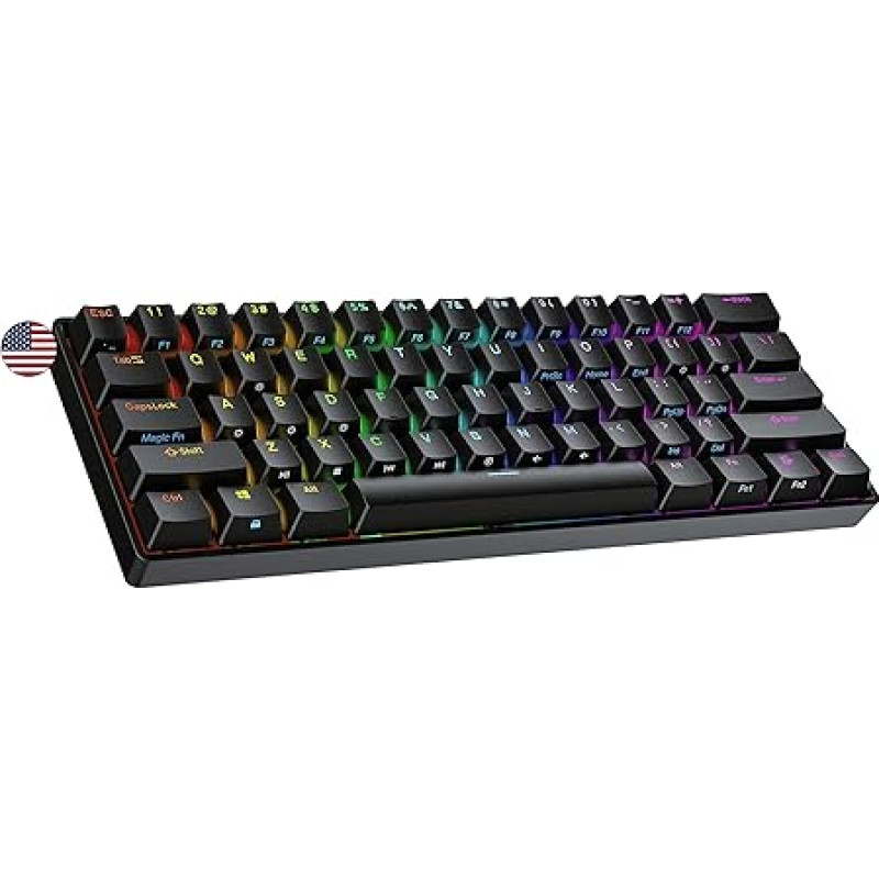 Ranked N60 Nova Mechanical 60 Percent Keyboard, Hotswap Gaming Keyboard, 61 Programmable Keys with RGB Lighting, PC/Mac Gamer, US American Layout (Black, Gateron Brown)
