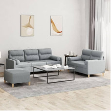 Brokky 3201624 3-Piece Sofa Set with Cushion Sofa Living Room Sofa Set Sofas for Living Room Light Grey Fabric