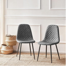 JYMTOM Dining Room Chairs, Living Room Chair with Backrest, Scandinavian Vintage, Artificial, Made of Faux Leather with Steel Legs in Black (2, PU Grey)