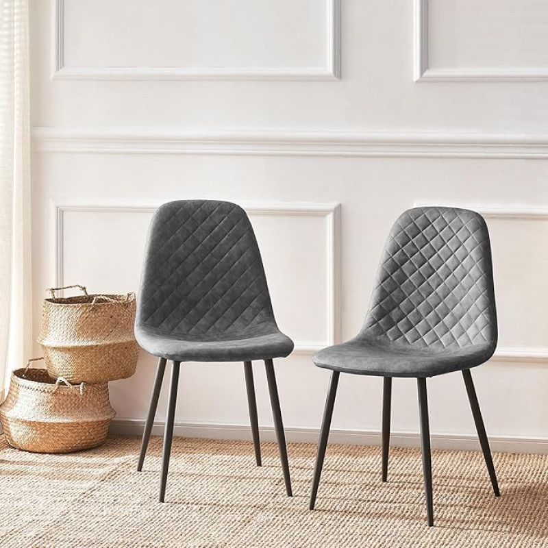 JYMTOM Dining Room Chairs, Living Room Chair with Backrest, Scandinavian Vintage, Artificial, Made of Faux Leather with Steel Legs in Black (2, PU Grey)