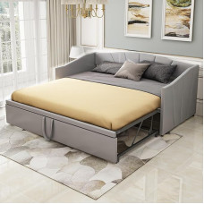 Dolamaní Sofa Bed 90/180 x 200 cm for Adults 2 People, Pull-Out Bed Same Height Bed Extendable to Double Bed, Multifunctional Bed Made of Skin-Friendly Velvet Fabric (Grey)