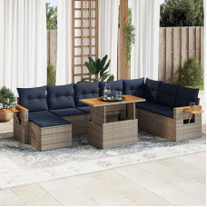 Rantry 10-TLG. Garten-Sofagarnitur mit Kissen Grau Poly Rattan Akazie Gartenlounge Model3327638