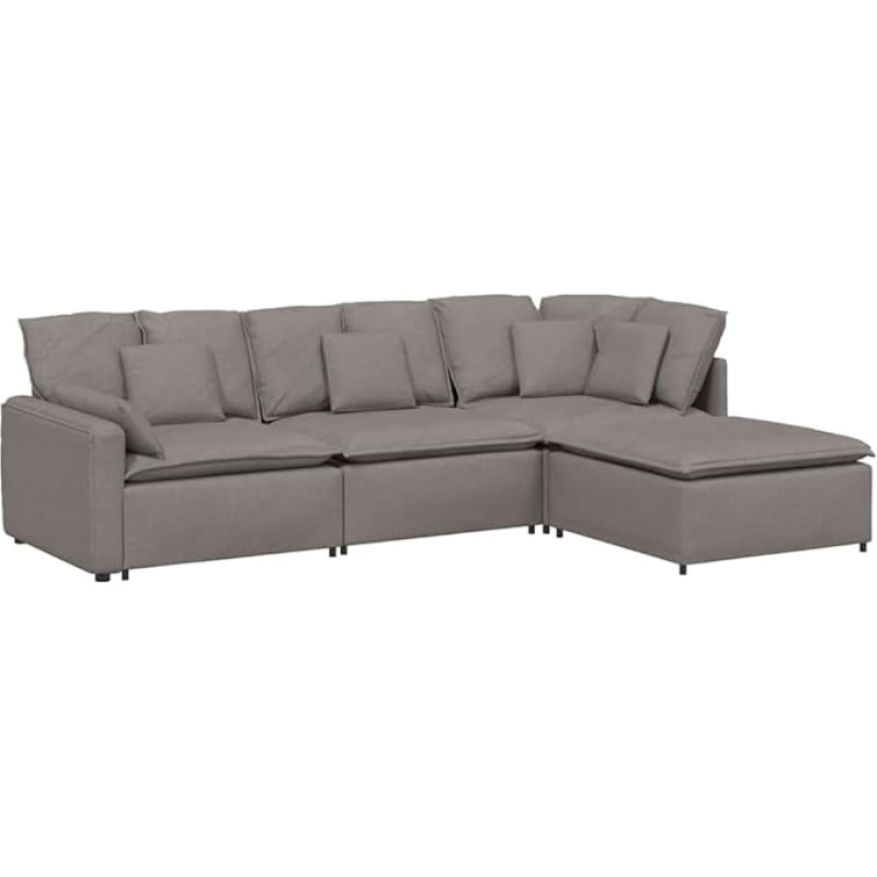 vidaXL Modular Sofa with Footstool Cushion Fabric Taupe Modular Couch Modern Family Friendly L Shaped Sofa