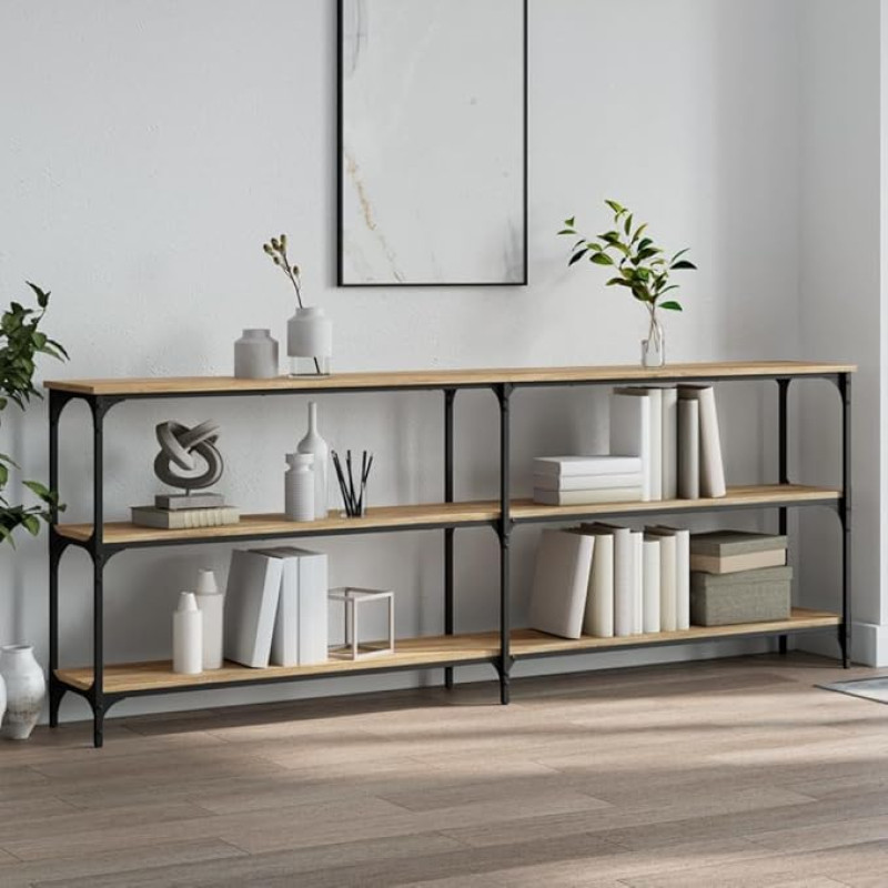 Makastle Console Table with 2 Shelves, Narrow Sofa Table, Decorative Entrance Table for Living Room, Hallway, Entrance, Coffee Table Behind Sofa, Sonoma Oak, 200 x 29 x 75 cm, Wood Material