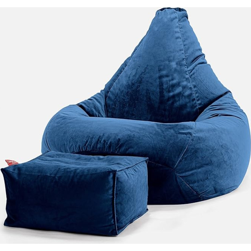 Lounge Pug, Gaming Bean Bag Chair with Stool, Velvet Navy Blue