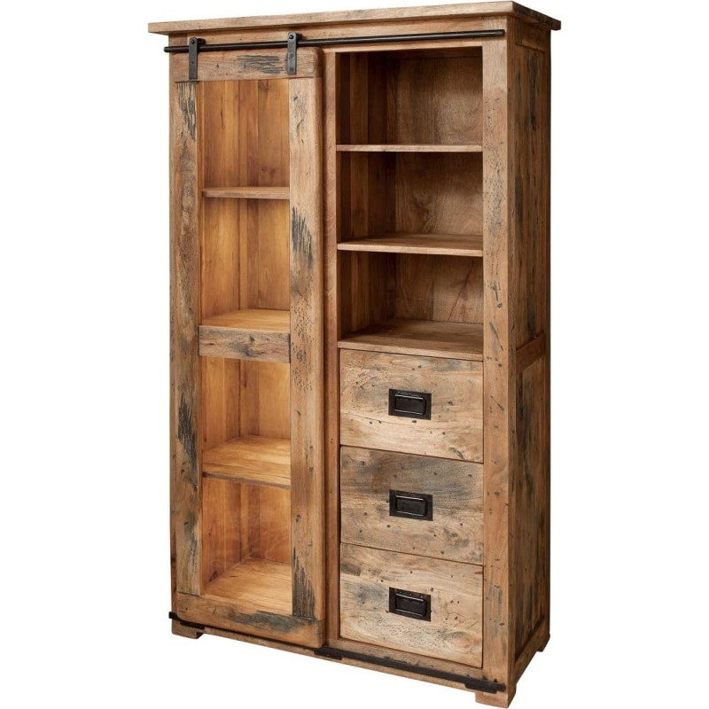 MASSIVMOEBEL24.DE Railway Display Cabinet 100 x 45 x 175 Mango, Colour: Natural Varnish, Size: 100 x 45 x 175 cm (W x D x H)