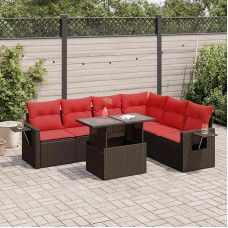 Rantry 7-TLG. Garten-Sofagarnitur mit Kissen Grau Poly Rattan Akazie Gartenlounge Model3326495