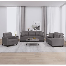 Juroupi 3-TLG. Sofagarnitur mit Kissen Sofa Wohnzimmer Sitzgruppe Wohnzimmer Sofa Set Sofas FüR Wohnzimmer Grau Kunstlederer - 3201350