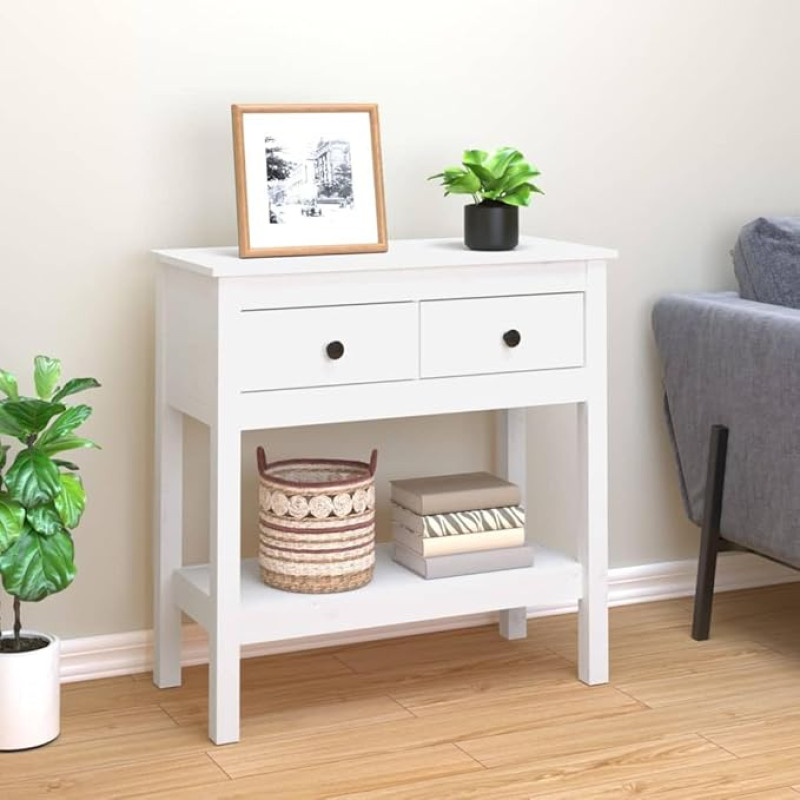 Makastle Console Table with 2 Drawers and 1 Open Shelf, Narrow Sofa Table, Entrance Table for Living Room, Hallway, Entrance, Coffee Table Behind Sofa, Easy Assembly, White, 75 x 35 x 75 cm