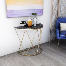 HARELA Narrow Console Table, Side Table with Metal Frame, Marble Pattern Surface, Simple Living Room Sofa Table, for Living Room, Bedroom, Entrance Hall, Hallway (Black, 100 cm / 39.4 inches)