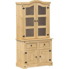 vidaXL Display Cabinet with Glass Doors, Metal Handles, Glass Display Cabinet for Living Room, Bedroom, Tall Cabinet, Bookcase, Solid Pine Wood