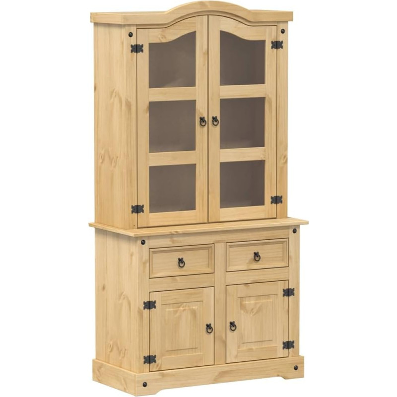 vidaXL Display Cabinet with Glass Doors, Metal Handles, Glass Display Cabinet for Living Room, Bedroom, Tall Cabinet, Bookcase, Solid Pine Wood