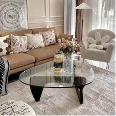 Coffee Tables for Living Room - Triangular Glass Coffee Table with Wooden Base, Modern Abstract Side Table for Study Room Office Hotel Balcony (Black Transparent, Large 50 x 35.8 x 16 Inch)