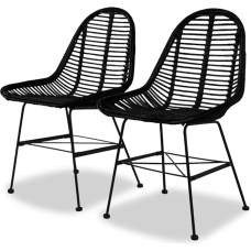 vidaXL Dining Room Chairs, Set of 2, Dining Room Chairs with Backrest, Chair for Dining Room, Kitchen, Rattan Chair, Wicker Chair, Kitchen Chair, Colonial Style, Natural Rattan Black