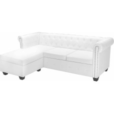 SECOLI 3-Seater Sofa with Stool Retro Chesterfield Sofa 3-Seater Faux Leather Vintage White Couch Upholstered Sofa Sofas & Couches Living Room Sofa Lounge Sofa White 3-Seater L Shape