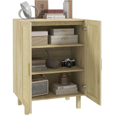 HOMCOM Highboard Bohemian Design Storage Furniture Double Doors with 3 Shelves Made of Cane Mesh - 73 x 41 x 102 cm