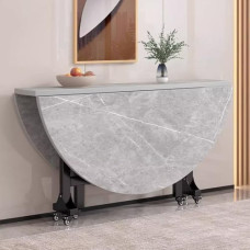 Faltbarer runder Esstisch mit 6 Rollen, platzsparender erweiterbarer Tisch für kleine Räume, vielseitiger Küchen- oder Bürogebrauch, Platz für 4-8 Personen, ideal für Essen und Arbeit