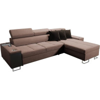 Mirjan24 Domiko I Mini Corner Sofa with Sleep Function and Bed Box, Corner Couch with Adjustable Headrests, Bar Compartment, USB Port, Socket (Sawana 25 + Sawana 25 + Sawana 26, Side: Right)