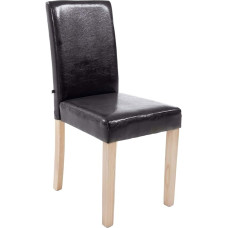 CLP Elegant Dining Room Chair INA, wooden legs, seat height 47 cm, faux leather seat brown, wood colour: natura