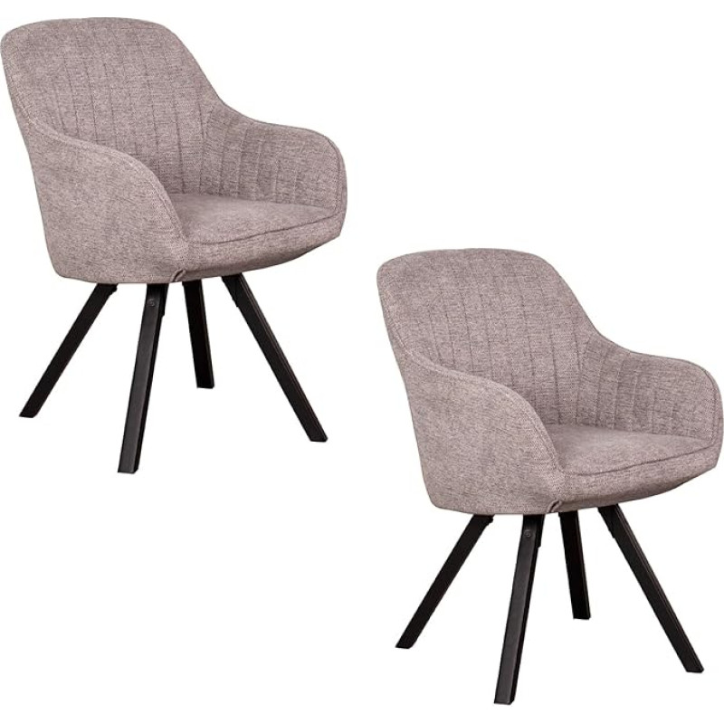 MR. DEKO® Matera Mouse Dining Room Chairs with Wooden Legs Upholstered Chair with Armrests Set of 2 (H x W x D): 84 x 59 x 61 cm Grey