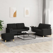 Brokky 3-TLG. Sofagarnitur mit Kissen Sofa Wohnzimmer Sitzgruppe Wohnzimmer Sofa Set Sofas FüR Wohnzimmer Schwarz Stoff / 3201302
