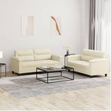 Brokky 2-TLG. Sofagarnitur mit Kissen Sofa Wohnzimmer Sitzgruppe Wohnzimmer Sofa Set Sofas FüR Wohnzimmer Creme Kunstlederer / 3202363