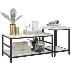 HOMCOM Coffee Table Set of 2 Side Table, Coffee Table, Nesting Table, Sofa Table in Modern Design, Living Room Table with Marble Look, for Bedroom, Steel