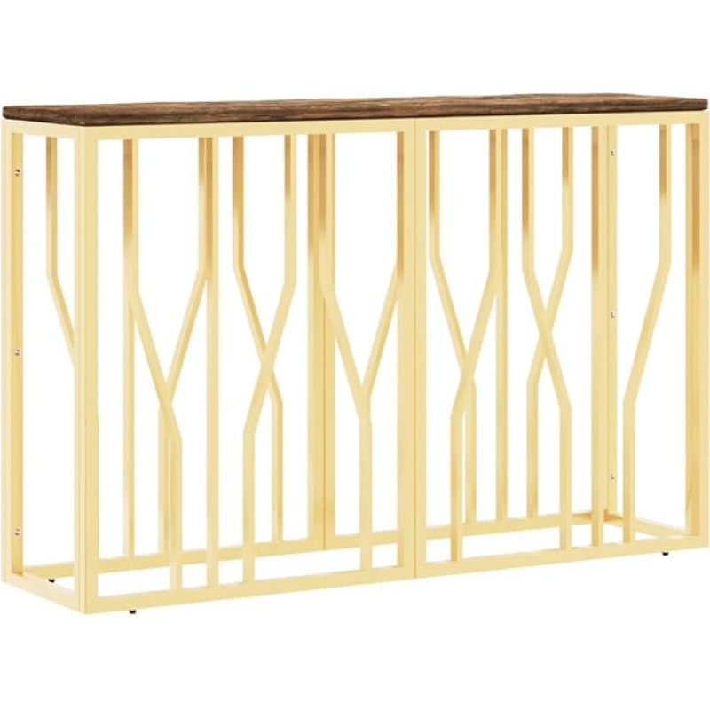 Console Table Hallway Table Decorative Living Room Bedroom Standing Shelf Side Table Sofa Table Entrance Table Behind Sofa, Golden Stainless Steel and Solid Old Wood
