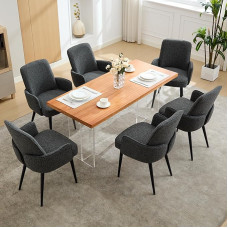LONXIU Dining Room Chairs, Set of 6, Upholstered Chairs, Dining Room, Kitchen Chairs with Armrests, Living Room Chairs, Modern with Non-Slip Feet and Metal Legs (Dark Grey, Set of 6)
