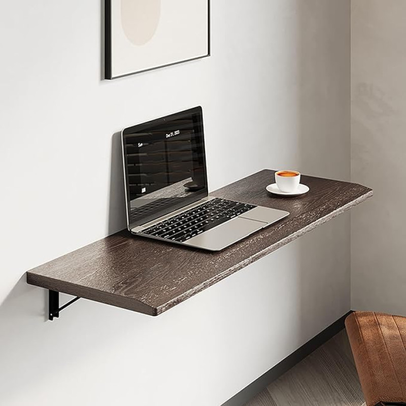 Folding Wall Mounted Table Space Saving Wooden Desk Kitchen Wall Table Compact Drop Leaf Bar Table (80x30cm) Versatile Wall Desk for Small Spaces