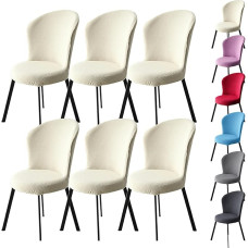 ouxei Stretch Chair Cover Set for Round Chairs (1/2/4/6 Pieces) - Thickened Plaid, Curved Backrest, for Use in the Dining Room/Hotel/Restaurant (Beige 6 Pieces)