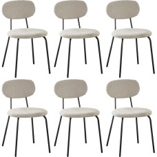 ANVOFONG Dining Room Chairs, Set of 6, Teddy Fabric Kitchen Chairs, Stacking Lounge Chairs, Suitable for Dining Room, Kitchen, Bedroom, Reception Room, Khaki