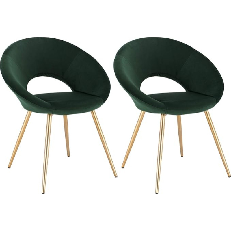 WOLTU® BH230dgn-2 Dining Room Chairs Set of 2 Kitchen Chairs Upholstered Chairs Living Room Chair Armchair Velvet Seat Metal Legs Gold + Dark Green