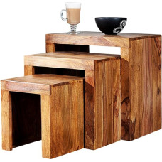 RUSTIC TABLE SET SHEESHAM 3 pcs sidetable made of massiv Shesham wood by xtadefactory