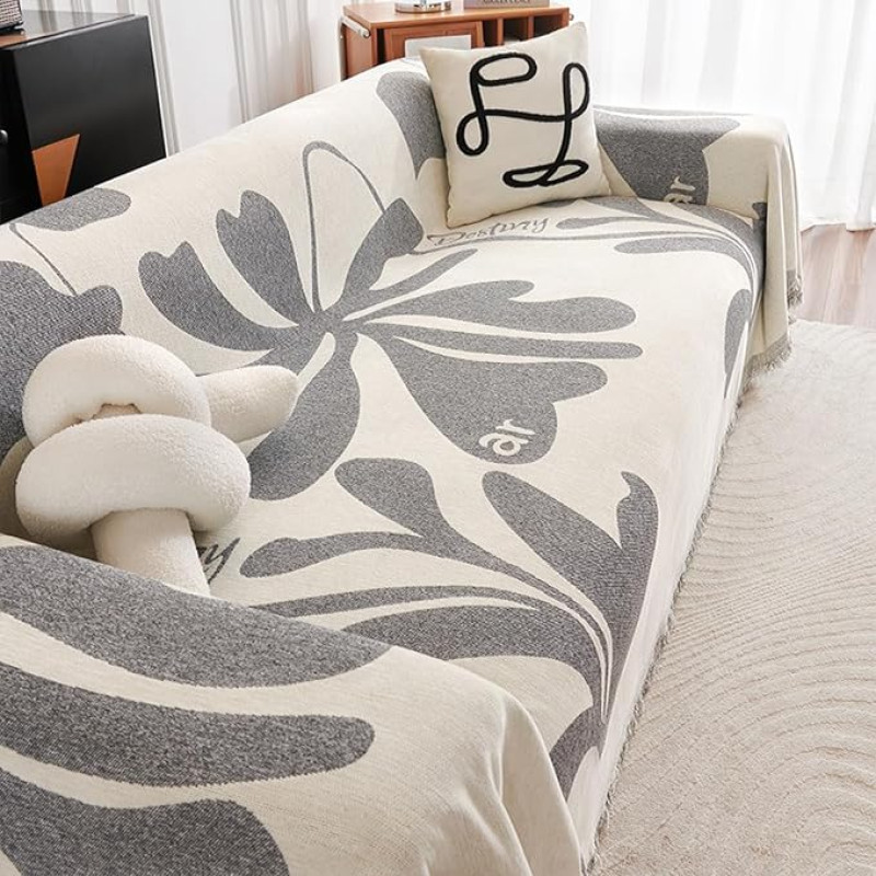 ouxei Sofabezug Im Bohemian-Stil Mit 3 Kissen, Waschbar, Haustierfreundlich, Für 1–4 Sitze, L-Form(D,180 * 360cm/71 * 142in)