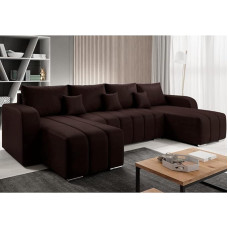 MODERNO Pufetto U-Shaped Corner Sofa with Sleep Function, Bed Container, Corner Sofa, Sofa Bed, Living Room, Bedroom, Furniture Sofas & Couches, Sofa Bed Couch, Velour, Brown, 86 x 320 x 147 cm