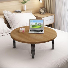 Round Folding Wooden Coffee Table Low Floor Table for Comfortable Sitting, Space Saving Kotatsu Desk