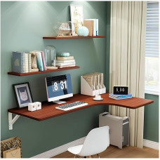 CWCQGH Floating Laptop Desk for Wall Mounting, Wooden Folding Table, Murphy Desk, Folding Table, Space Saving Wall Desk, Fold-Down Wall Desk, Teak Colour, 100 x 70 x 50 cm