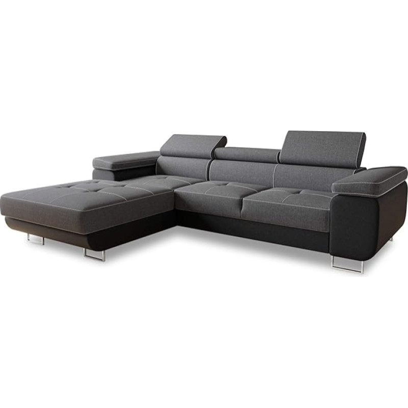 Divo Corner Sofa with Sleep Function, Bed Box and Headboard Adjustment, Upholstered Corner, Living Landscape, Sofa Set, Couch, Sofa, Spring Core (Black + Dark Grey (Soft 011 + Sawana 05), Corner Sofa