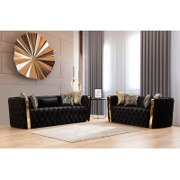 Nirvaer Elegante Samt 2-teilige Sofagarnitur für Komfort und Stil, modernes Übergangsdesign, schwarz mit goldenen Akzenten