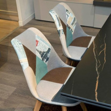 Patchwork Upholstered Dining Chairs Set of 1, 2, 4 or 6 Chairs with Wooden Legs, Multi-Colour (2)