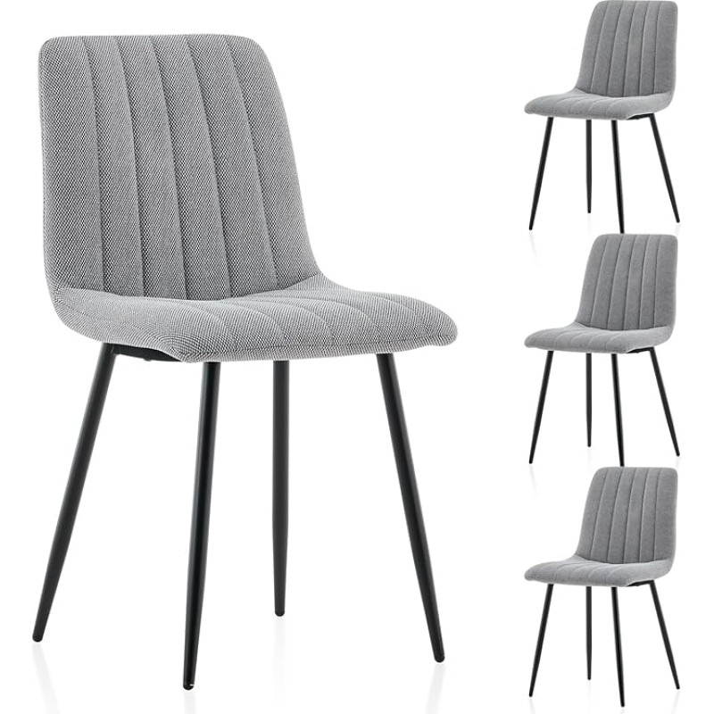 TUIKAILAi Dining Room Chairs, Set of 4, Linen Upholstered Chairs with Backrest, Dining Room Chair with Sturdy Metal Legs, Suitable for Bedroom and Living Room (Grey)