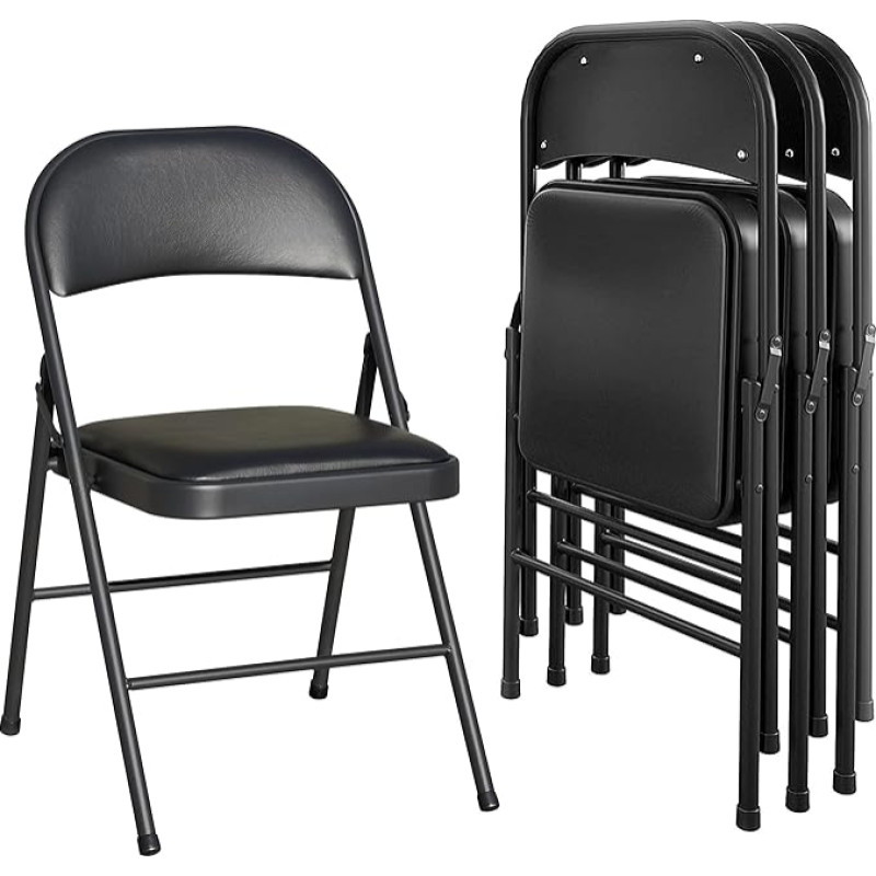 KAIHAOWIN Folding Chairs Set of 4 Space-Saving Folding Chairs 46 x 46 x 75 cm, Desk Chair for Home Office, Padded Guest Chair 140 kg Load Capacity, Faux Leather Folding Chair with PU Seat, Black