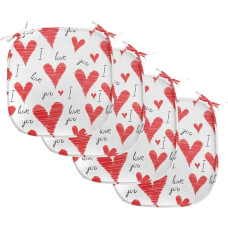 ABAKUHAUS Love Cushion for Dining Room Chairs, Handwriting Valentines, Decorative Waterproof Cushion with Straps for Kitchen Seats, 40cm x 40cm, Pack of 4, Vermilion Black White