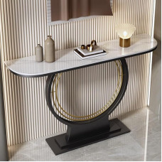 YVYKFZD Narrow Console Table, Semicircular Side Table, Behind Sofa Table, Hallway Table with Metal Frame, Minimalist Accent Entrance Table, for Entrance Area (Black A, 80 cm / 31.4 inches)