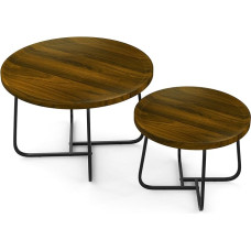 LEWE Side Table, Set of 2, Round Coffee Table, Wooden Top and Black Metal Frame, Nesting Tables, Living Room Table, Sofa Table, Waterproof and Durable, Robust and Stable - Light Wood