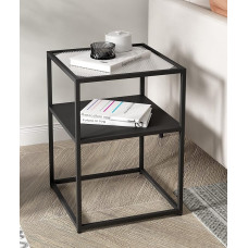 Hallowood Furniture Bewdley Small Black Metal Side Table - Glass Top Coffee Table with Shelf and Metal Frame - Living Room Lamp Table - Hallway Stand - Bedside Table