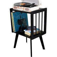 AF28 Plattenspielerständer speichert bis zu 100 LP-Alben, Schallplatten-Displayhalter für Wohnzimmer, Schlafzimmer, Plattenspielertisch, Beistelltisch aus 100% natürlichem Massivholz (Schwarz)