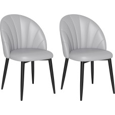 HOMCOM Set of 2 Dining Chairs PU Leather Kitchen Living Room Chairs with Steel Legs and Shell Backrest Light Grey