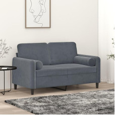 CIADAZ 3200872 2-Seater Sofa with Decorative Cushions, Dark Grey, 120 cm, Velvet, Lounge Sofa, Sofas & Couches, Relax Sofa, Couch for Living Room, Couch with
